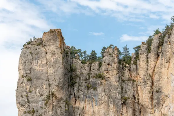 stock image Big cliff seen from hiking trail on the corniches of Causse Mejean above the Tarn Gorges. La bourgarie, Lozere, France.