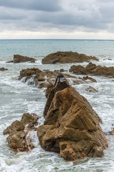 Βράχοι Καλυμμένοι Οβίδες Στην Ακτή Του Ατλαντικού Sables Olonne Vendee — Φωτογραφία Αρχείου