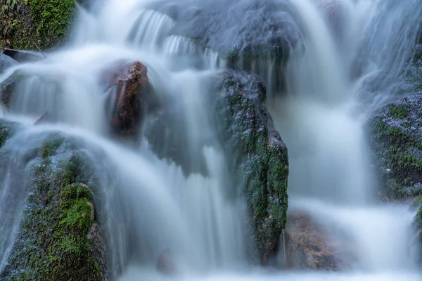 Весною Свіжі Гарні Водоспади Гірському Потоці Serva Champ Feu Vosges — стокове фото