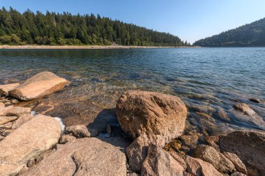 Dağ Gölü, kuraklık zamanında su seviyesinde bir damla. Lac blanc, Vosges, Alsace, Fransa.