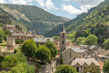 The village of Sainte-Enimie in the Gorges du Tarn, one of the most beautiful villages in France. Occitanie, Lozere, Florac.