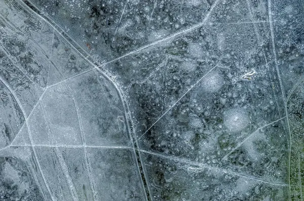 Vzduchové Bubliny Uvězněné Ledu Vytvořené Řece Mrazivou Zimou Alsasko Francie — Stock fotografie