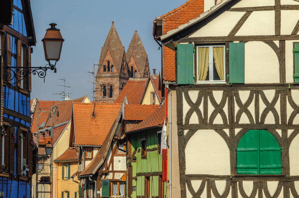 Old town of Selestat with half-timbered houses. Grand est, France.