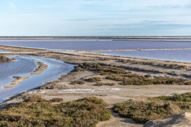 Salin de Giraud köyünde tuz tüketimi Grand Rhone 'un ağzının yakınında. Parc naturel regional, Arles, Bouches du Rhone, Provence Alpes Cote d 'Azur, Fransa.