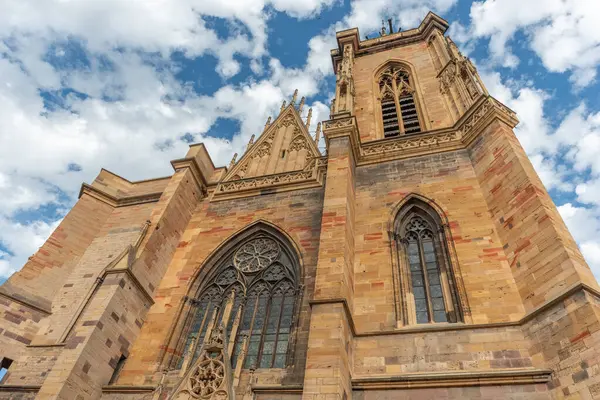 stock image Facade of the Saint-Martin collegiate church in the city center.. Colmar, Haut-Rhin, Collectivite europeenne d'Alsace,Grand Est, France.