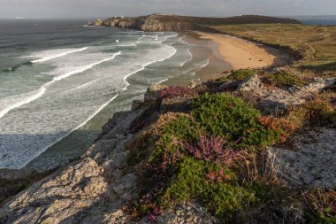 Iroise Denizi 'ndeki Pen Hat Plajı. Camaret, Crozon, Finistere, Brittany, Fransa, Avrupa