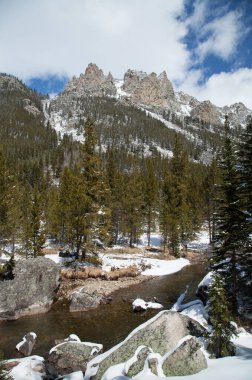 Lake Fork Creek with fresh spring snow in Beartooth Mountains, Montana clipart