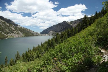 Montana 'daki Beartooth Dağları' nda Mystic Lake boyunca yürüyüş yolu.