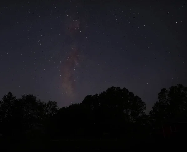 Vía Láctea Estrellas Carolina Del Norte Siluetas Árboles Cerca Raeford — Foto de Stock