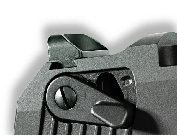 Alavanca Segurança Mira Traseira Numa Pistola Com Sombra Atrás — Fotografia de Stock