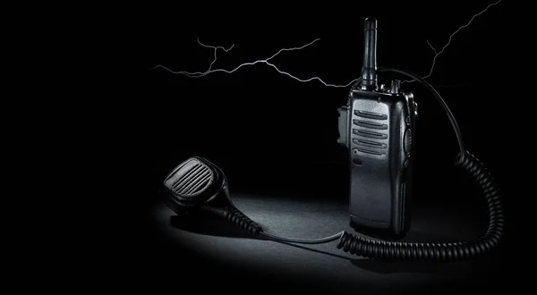 Two way radio and micropohone with copy space and lightning