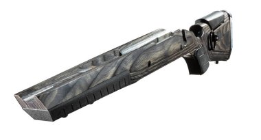 Kahverengi ve siyah sürgülü tüfek deposu beyaza izole edilmiş.