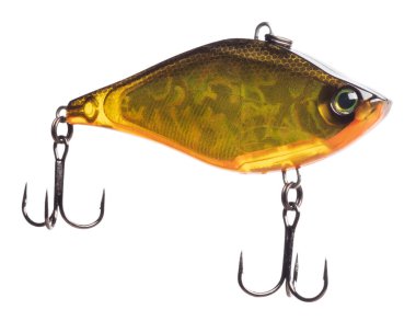 Yellow and orange fishing lure that is a sinking crankbait
