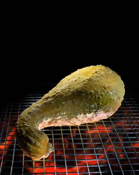 Copy Space Yellow Squash Being Grilled Flames — Foto Stock