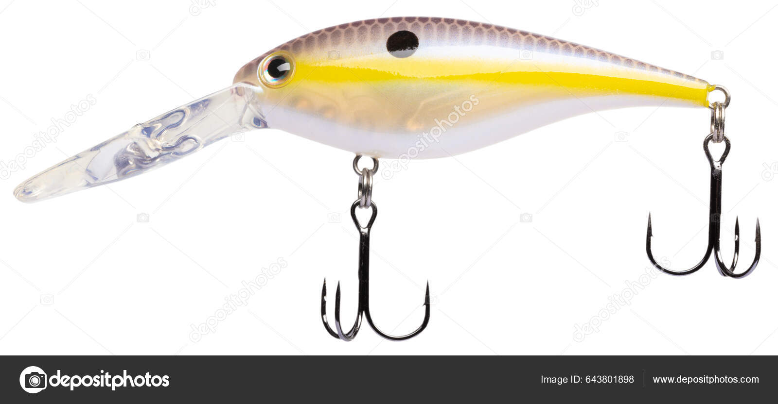 Deep Running Artificial Fishing Lure Brown Yellow White Treble