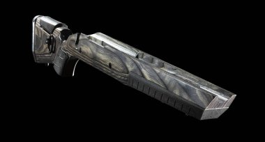 Siyah arka planda bir sürgülü tüfek için ahşap stok