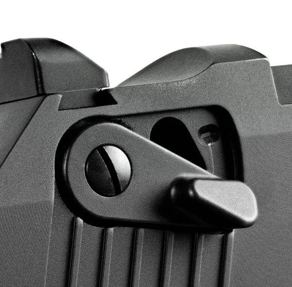 白に隔離された半自動拳銃の安全性 — ストック写真