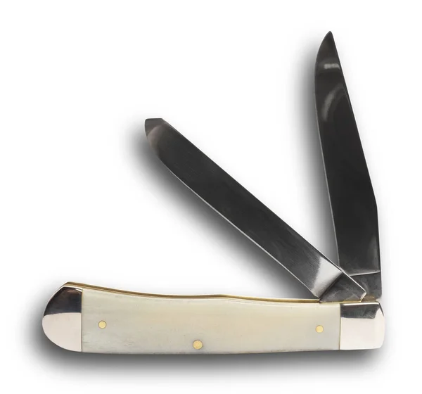 デュアルブレードと骨ハンドル付きの薄いポケットナイフ — ストック写真