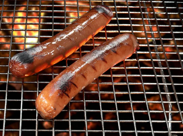 Plump Hot Dogs Cooking Grill — Stock Photo, Image