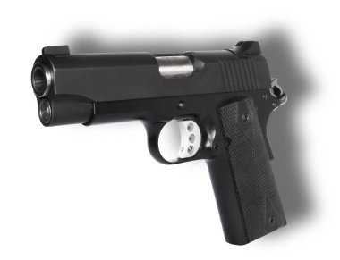 Big bore semi automatic pistol with drop shadow behind clipart