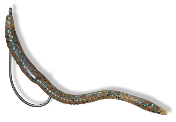 Shadow Hook Rigged Weedless Transluscent Brown Artificial Fishing Worm Blue — Stock Photo, Image