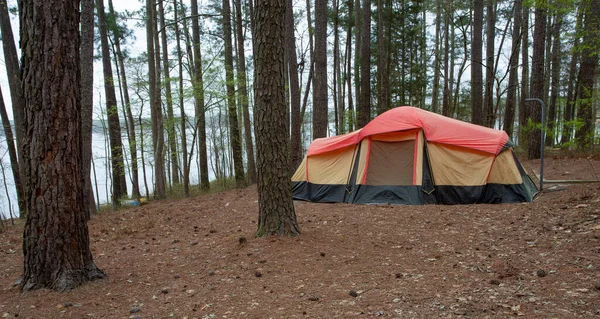 Tenda Allestita Vicino Lago Giordano Nella Carolina Del Nord — Foto Stock