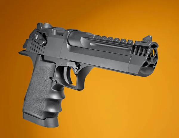 Esquartejamento Pistola Semi Automático Fundo Laranja — Fotografia de Stock