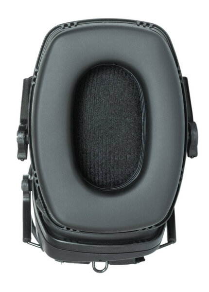 Electronic hearing protection speaker and cushion to seal out damaging noise