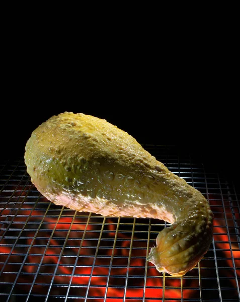 Squash Barbecue Val Lángok Hely Szöveg Felett — Stock Fotó