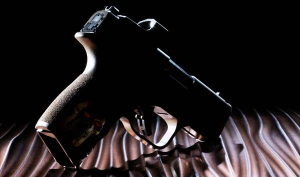 Силуэт Пистолета Призрака Черепом Красными Глазами Рукоятке Пистолета — стоковое фото