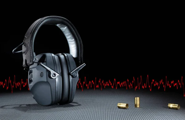 Lots Copy Space Next Electronic Set Hearing Protection Empty Ammo — Stock Photo, Image