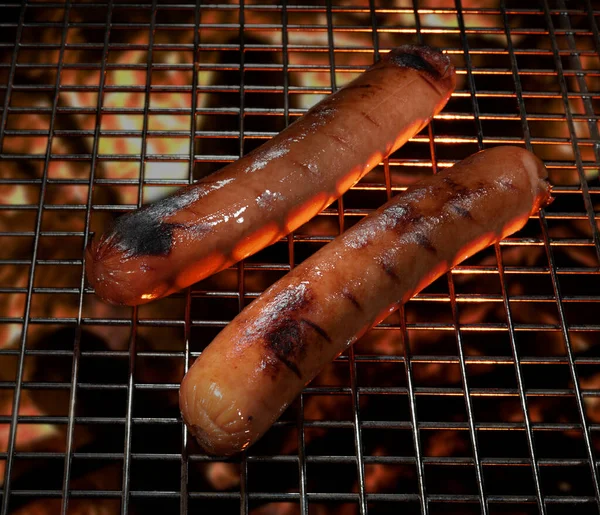 Two Hot Dogs Cooking Bbq — Stock Photo, Image