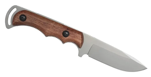 ステンレス製のグリップと屋外での固体使用のための金属製のSerrationsと木製のグリップを持つナイフ — ストック写真