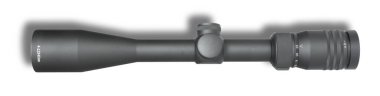 Arkasında 40 mm 'lik objektif klanlar ve gölgeler olan 4 ila 12 mm' lik bir büyüteç menzili ile izole edilmiş tüfek görüşü.