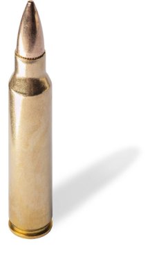 556 mm kalibrelik AR-15 fişeğin yanındaki gölge.