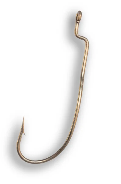 在金黄色带刺的鱼钩下投下阴影 鱼钩在它的眼角下方有一个急转弯 — 图库照片