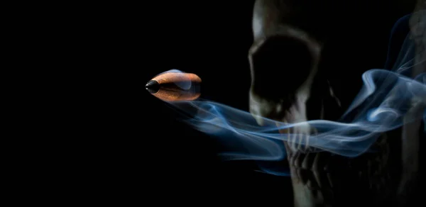 Dangerour Encounter Grim Reaper Shooting Smoking Bullets — Stock Photo, Image