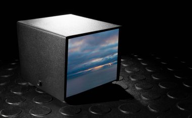 Çevrenin nasıl sağlam korunmaya ihtiyacı olduğuna dair kavramsal bir fotoğraf, metal bir kutuda bile, sağ arka planda fotokopi alanı olan koyu bir arka planda..