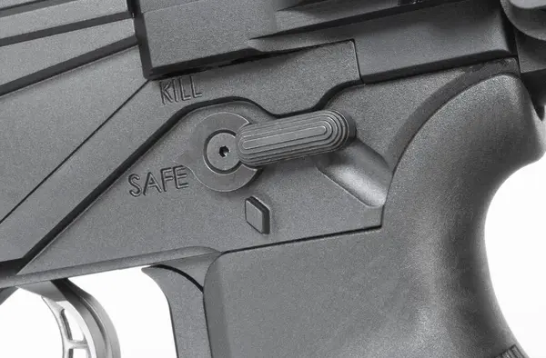 Safety switch on a modern rifle that has positions for kill and safe.