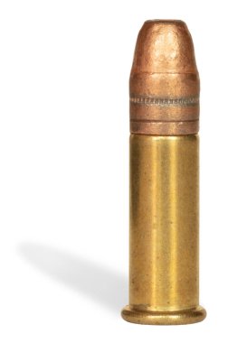 Cartridge designed for use in 22 caliber rimfire guns with a shadow falling off behind.  clipart