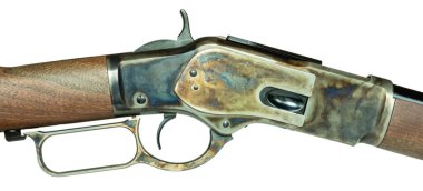 Color casehardened receiver on a lever action rifle that was the traditional style used in the Old West in America. clipart