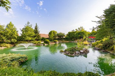 Le jardin japonais a Dijon en debut d. Yazın başında Dijon 'daki Japon bahçesi..