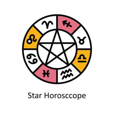 Yıldız Falı Vektör Doldurma Simge Tasarımı çizimi. Astroloji ve Zodiac Beyaz arkaplan EPS 10 Dosyasında İşaretler Sembolü