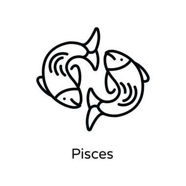 Balık Vektörü ana hatları Simge Tasarımı illüstrasyonu. Astroloji ve Zodiac Beyaz arkaplan EPS 10 Dosyasında İşaretler Sembolü