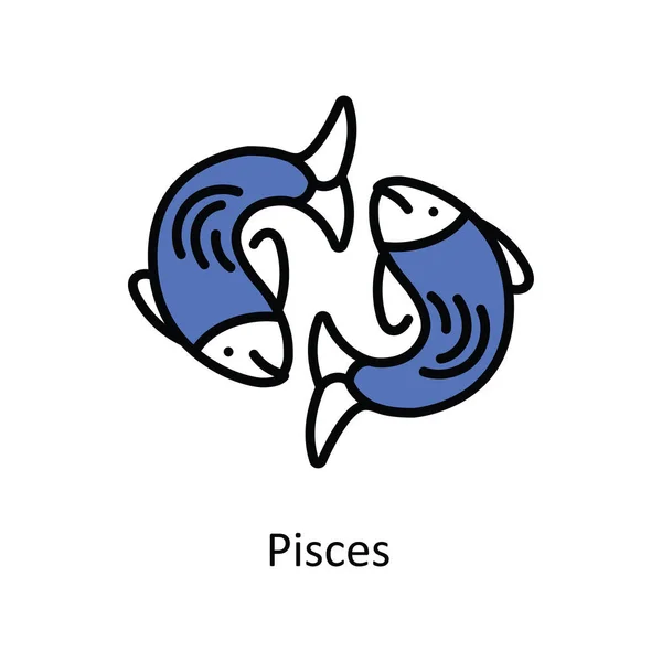 Рыбы Векторная Заливка Контур Иконки Дизайн Иллюстрации Символ Астрологии Знаков — стоковый вектор