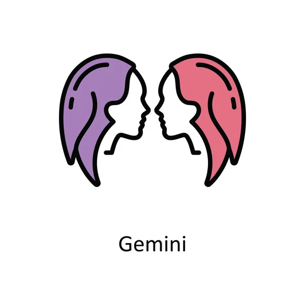 Gemini Vector Fill Outline Icon Design Illustration Astrology Zodiac Signs — Stock Vector