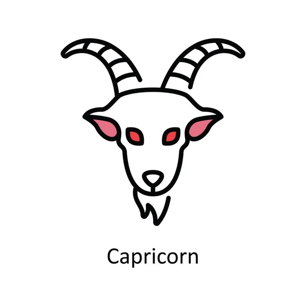 Capricórnio Vector Fill Esboço Icon Design Ilustração Símbolo Sinais Astrologia — Vetor de Stock