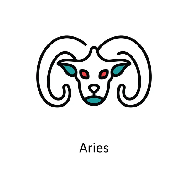 Aries Vector Wypełnij Zarys Ikona Projekt Ilustracji Astrologia Znaki Zodiaku — Wektor stockowy