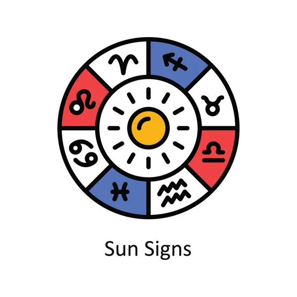Sun Signs Vector Töltse Vázlatot Ikontervezési Illusztráció Asztrológia Zodiákus Jelek — Stock Vector