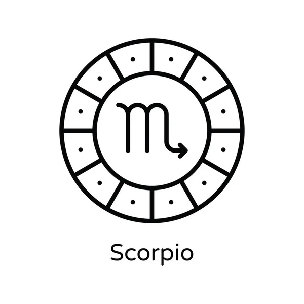 Scorpio Vektör Ana Hatları Simge Tasarımı Illüstrasyonu Astroloji Zodiac Beyaz — Stok Vektör